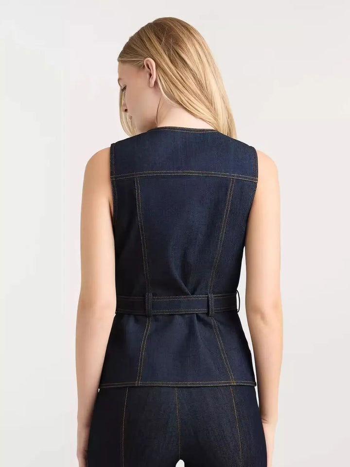 Denim suit spring and summer tops for women 2026 new style simple and elegant high-end denim fashionable style vest