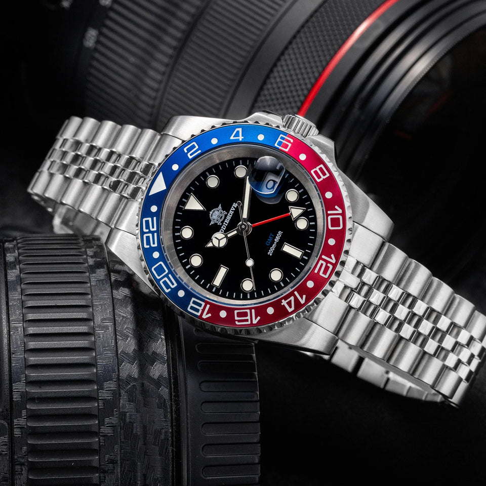 ADDIESDIVE Fashion GMT Watch for Men Super Luminous AD2050 Wristwatches Luxury Luminous 20Bar Diving Stainless Steel Man Watches