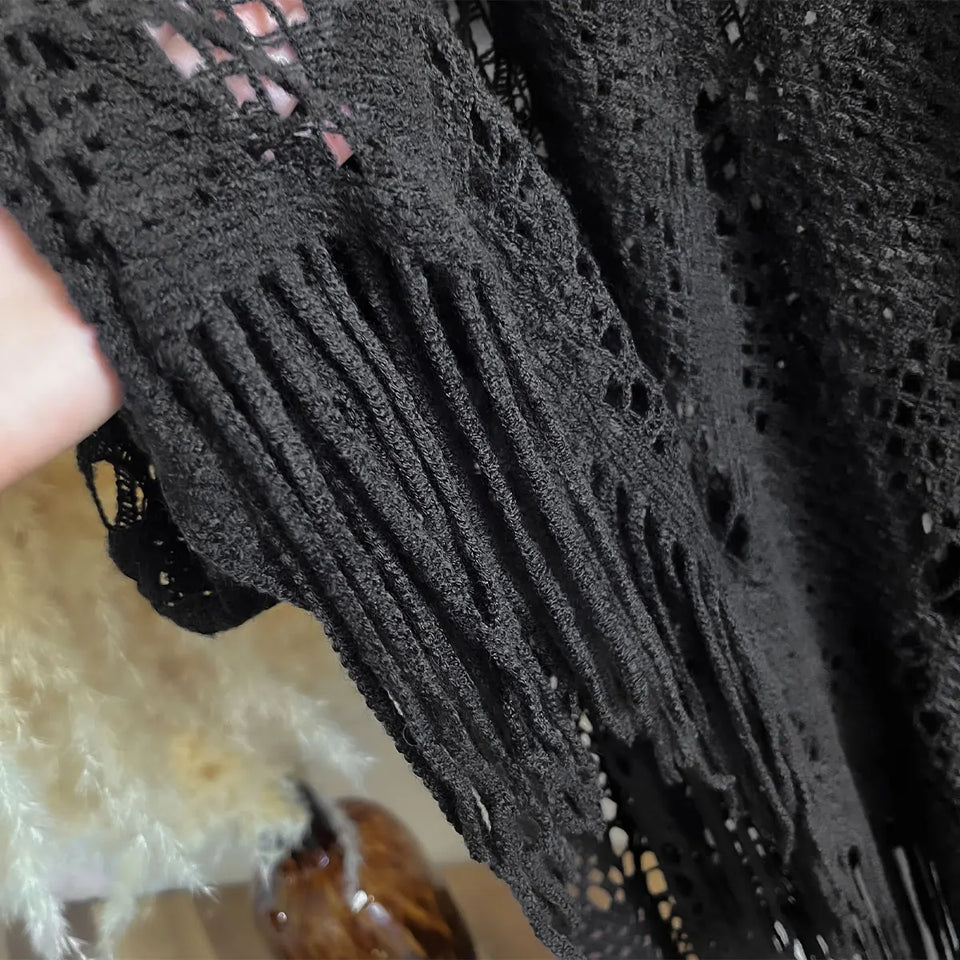 New Spring and Summer Fashion Women's Fringed Knitted Shawl Women Hollow out Solid Color Capes Knitted Pullover