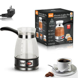 Electric Coffee Maker Glass Turkish Coffee Pot Italian Mocha Tea Milk Heating Machine Portable for Household Office 5-6 Cups