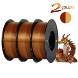 KINGROON Dual-color Silk PLA Filament 1.75mm 2 Color Coextrusion Glossy 3D Printer Filament PLA, 3kg/pack 1kg each spool