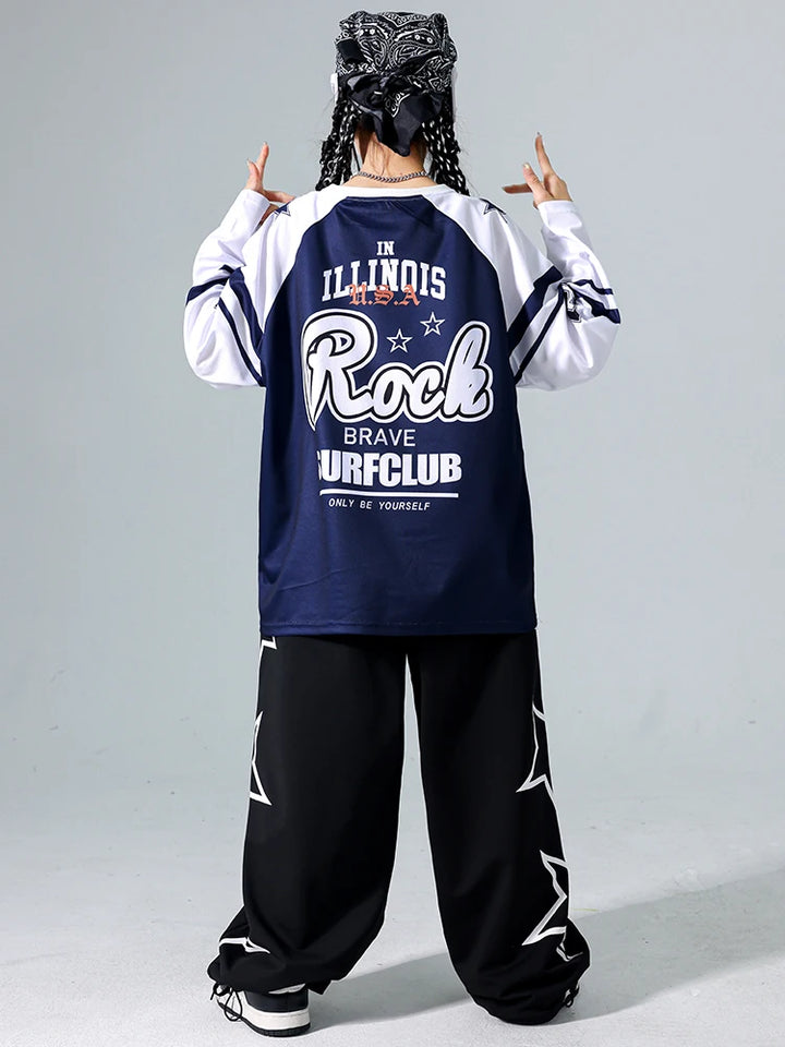 Girls Hip Hop Star Sweatshirt Vest Joggers Pants Boys Cool Streetwear Clothes Set Kids Children Jazz Street Dance K-pop Costumes