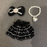 For 17cm Labubu Doll Clothing Accessories Checkered Small Fragrant Style Skirt Dress/Hair Accessories/Necklace Kits 3pcs/set