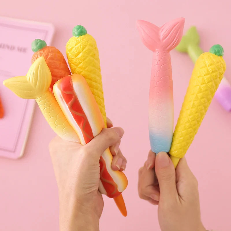 New Squishy Antistress Toys Ice Cream Hot Dog Dinosaur Slow Rising Pen Soft Squeeze Pen Stress Relief Toy Christmas Gifts