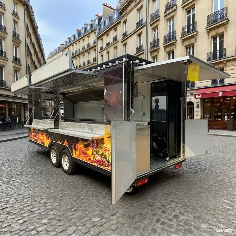 Customized Multi-functional Electric Food Truck Ice Cream, Bubble Tea, Burger BBQ Mobile Kitchen Cart Food Truck For Sale Europe