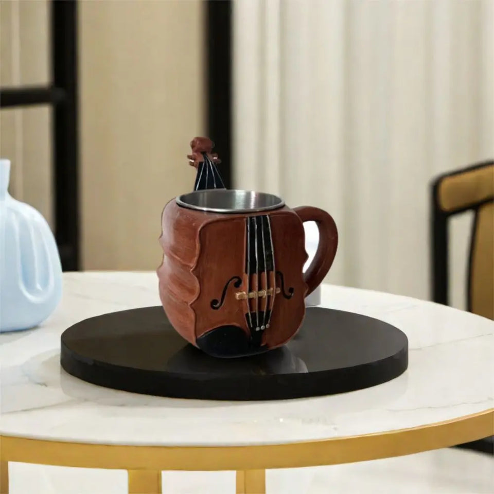 Stainless Steel Musical Instrument Coffee Mug Ornament Durable Guitar Style Water Cup Easy To Clean Comfortable Handle