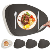 Double Sided Anti Slip PU Pad Table Mat with Coaster Oil-Proof Waterproof Leather Placemat Kitchen Dinner Coffee Tables Mats