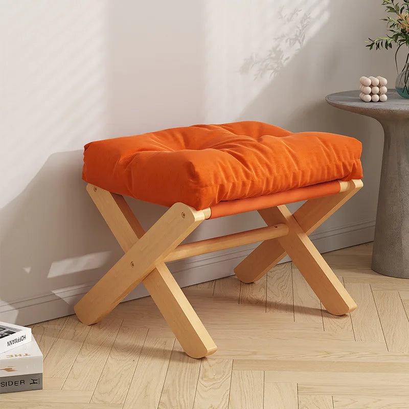 Household Small Stool Foldable Sofa Stool for Living Room Foot Stool Beech Wooden Leisure Low Stool Portable Desk Footrest