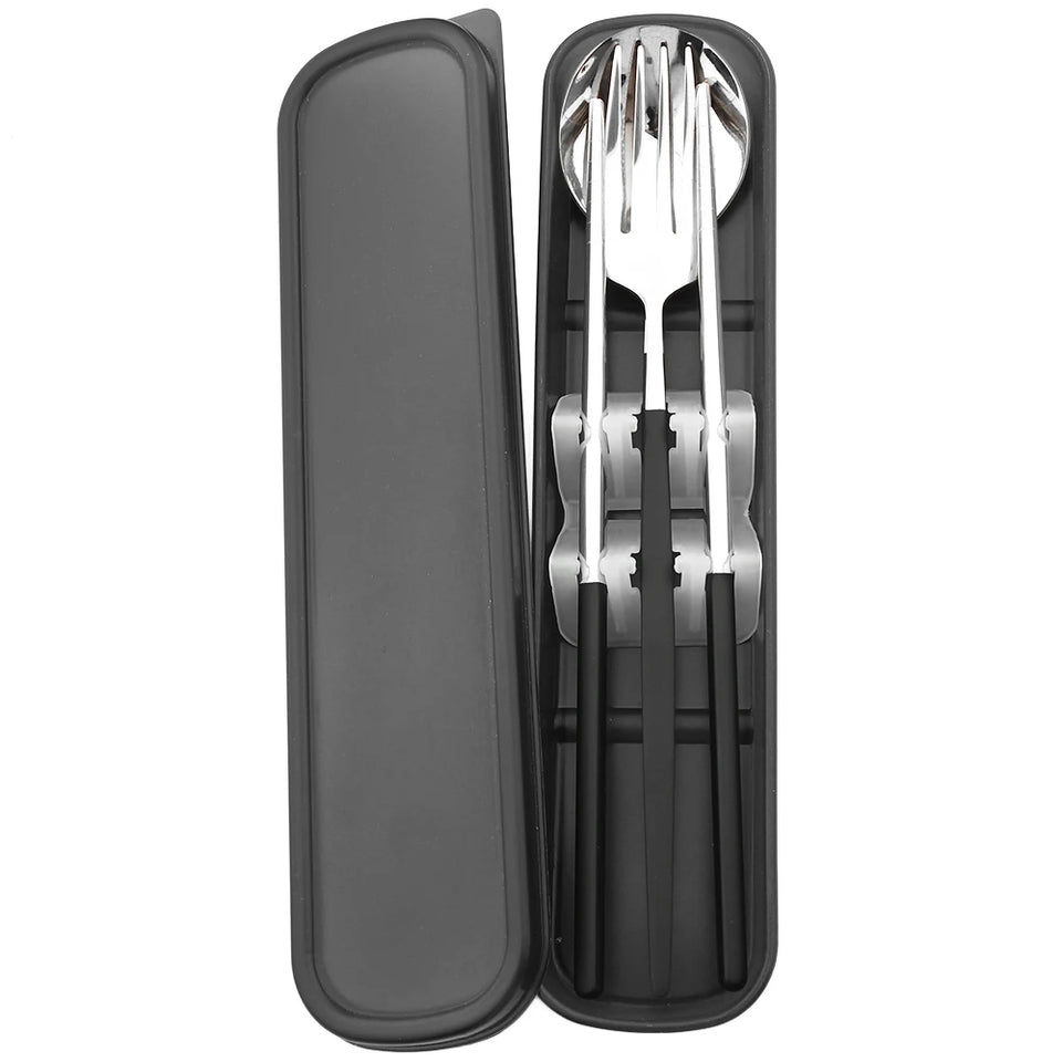 4pcs Stainless Steel Cutlery Set With Storage Box Black Gold Portable Cutlery Set For Home Kitchen Dining Household Tableware