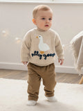 0-3T Toddler Baby Boy Girl Knit Sweater Silly Goose Embroidery Long Sleeve Knitted Sweatshirt Warm Fall Winter Clothes