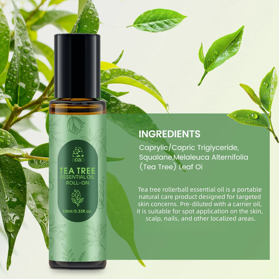 Tea tree oil is suitable for facial skin care, nail care, hair care, oil control, cleansing, and roll-on massage essential oil.