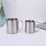 Stainless Steel Mountaineering Water Cup Button Coffee Camping Mug with Carabiner Handle Climbing Hiking Backpacking Travel Cups
