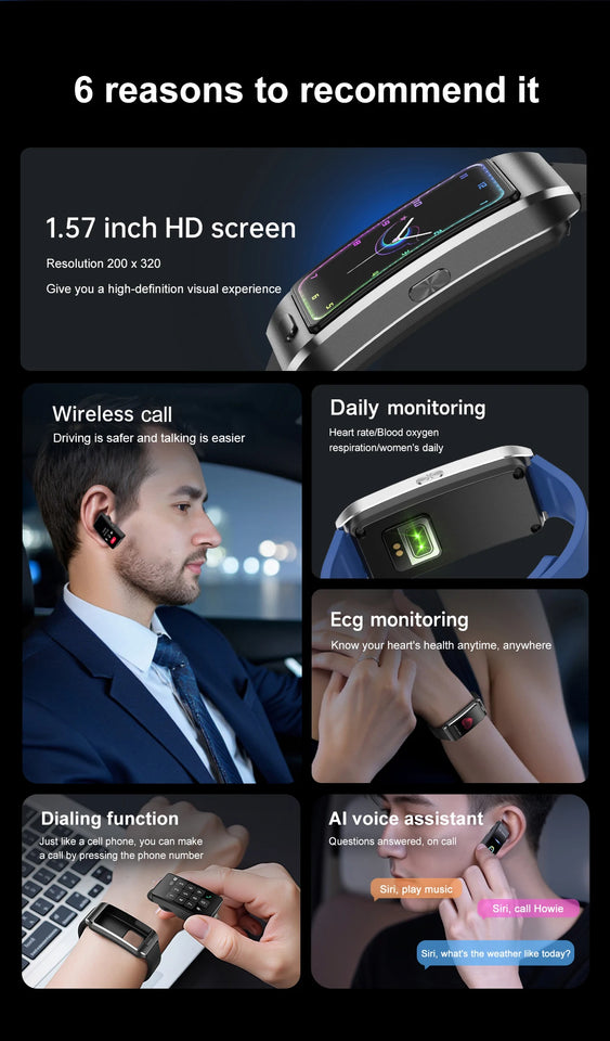 LIGE Smart Watch 2 In 1 TWS Headset 1.57" Men Women GPS Sports Fitness ECG Heart Rate Watches Bluetooth Call Music Smartwatch