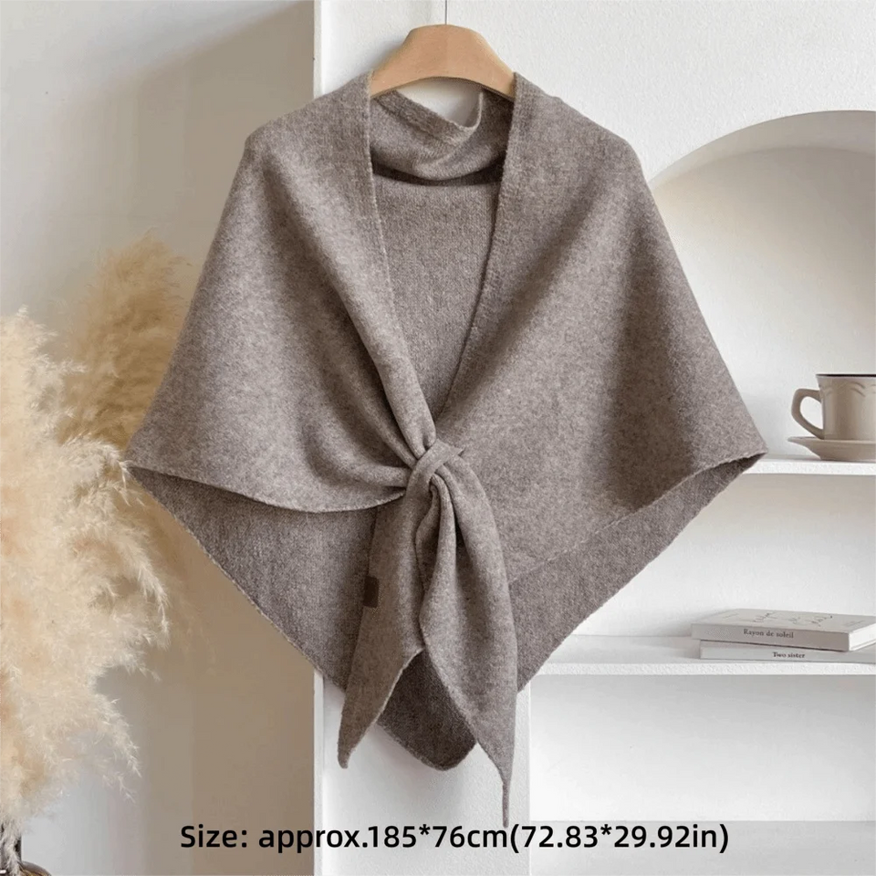Fashion Solid Color Knitted Shawl Soft Neck Wrap Sweater Shawl Cape Winter Warm Thickened Wool Blended Shawl