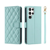 Crossbody Checkered Leather Wallet Case For Samsung Galaxy S24 Ultra S23 Plus S22 S21 FE A55 A25 A35 A15 Lanyard Flip Bag Cover