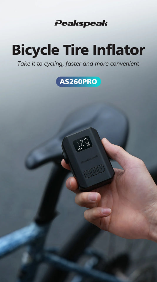 [2026 NEW] Peakspeak AS260PRO Electric Mini Bike Pump 600mAh Battery 120PSI Max Bike Cordless Tire Inflator with LED Display