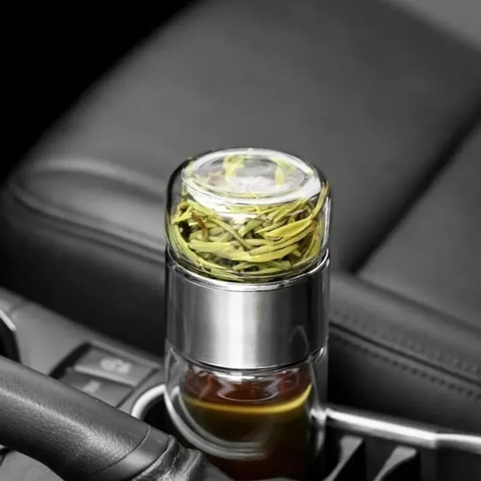420ML Tea Cup Easy To Clean Glass Tea Cup with Double-layer Tea Infuser Tea Infuser Water Cup Suitable for Office Outdoor Travel