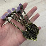 Natural Purple Amethyst Metal Spoons  Coffee Spoon Dessert Copper Spoon Long Handle Vintage Ice Cream Mixing Spoon