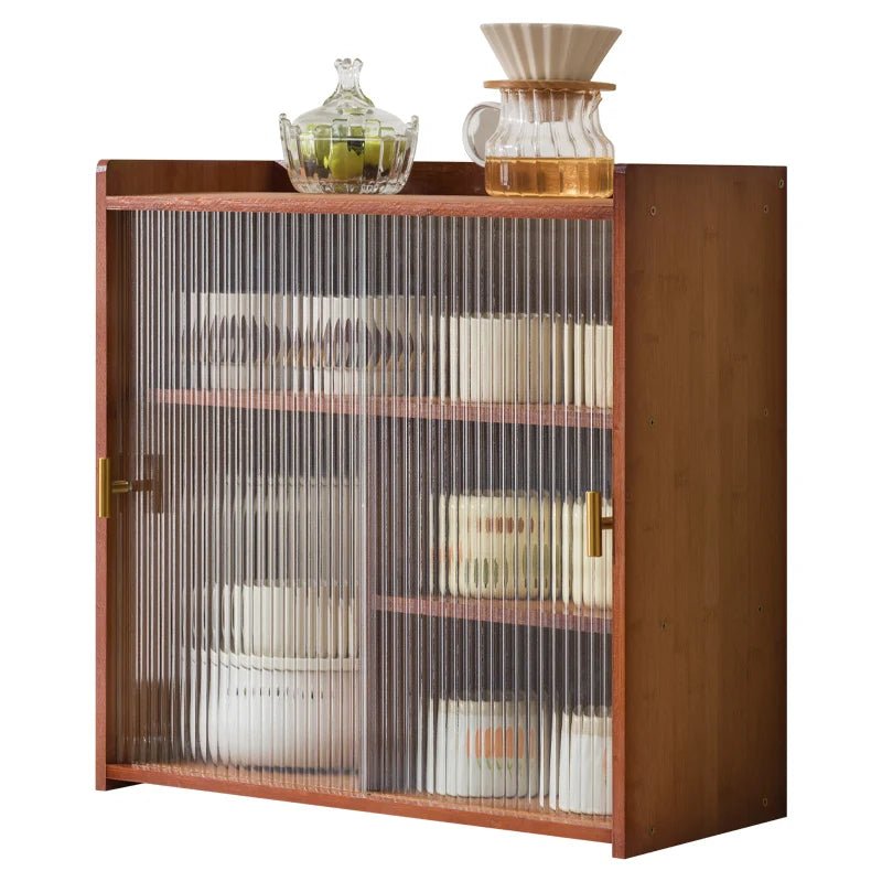 ‌Dustproof Cup Display Cabinet Glass Door Curio Shelf for Coffee Mugs Tabletop Drinkware Organizer for Dining Room/ Bar Counter