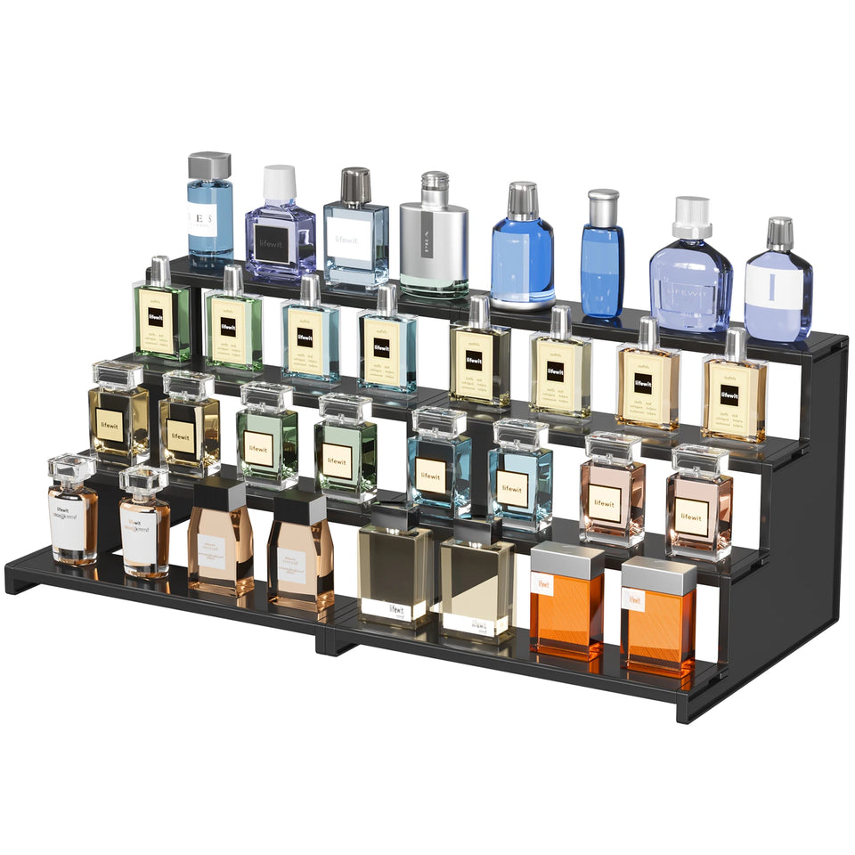 Dark Cologne Stand, Step Perfume Organizer, Tool-free Assembly, Display Stand Shelf for Fragrance, Skincare, Figurine, Dessert