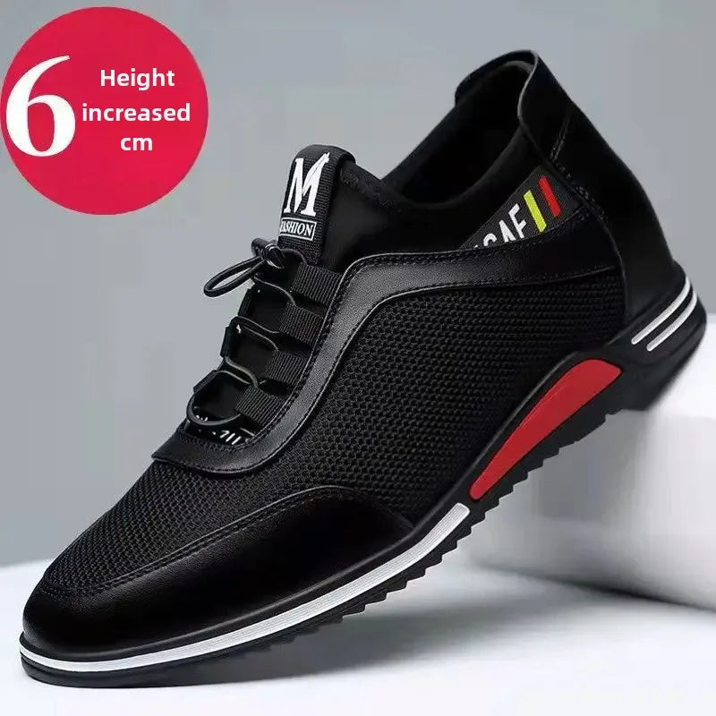 2024 Autumn New Casual Shoes For Men Fashionable Inside Increased High 6cm Lazy Shoes Rubber Shoe Sole Polyamide Leather Shoe