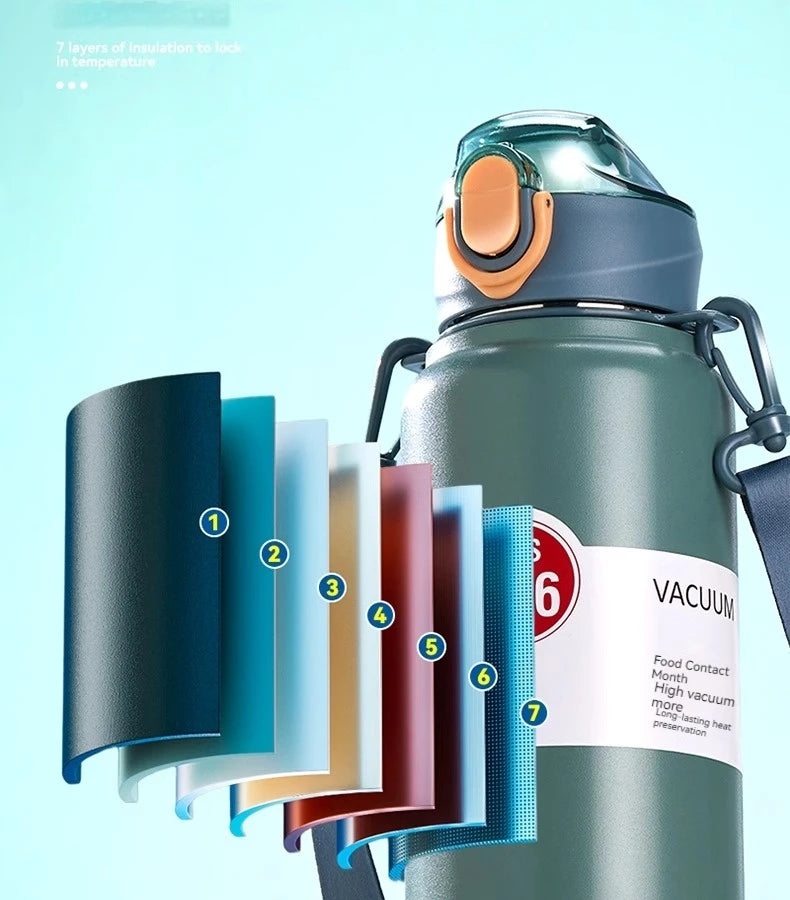 GIANXI 1000ml Spring Cap Large Capacity Vacuum Cup 316 Stainless Steel Coffee Cup Portable Outdoor Sports Water Bottle
