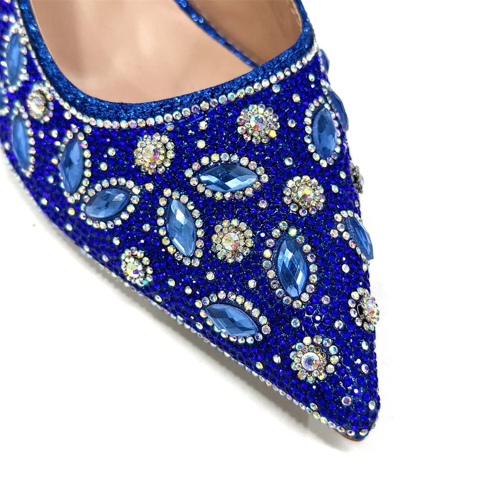 Elegant And Sexy Golden Color High Heels Shoes And Bag With Rhinestone Embellished Toe Is Comfortable Women's Shoes For Party