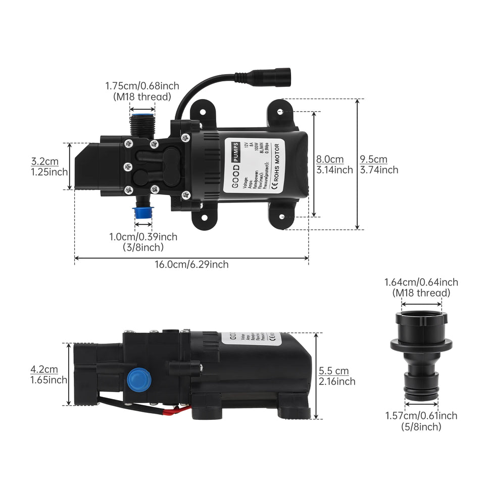 Electric Pressure Washer Pump 100W 160PSI 12V DC Water Transfer Pump Diaphragm Self Priming Sprayer Water Pump for Home / Garden
