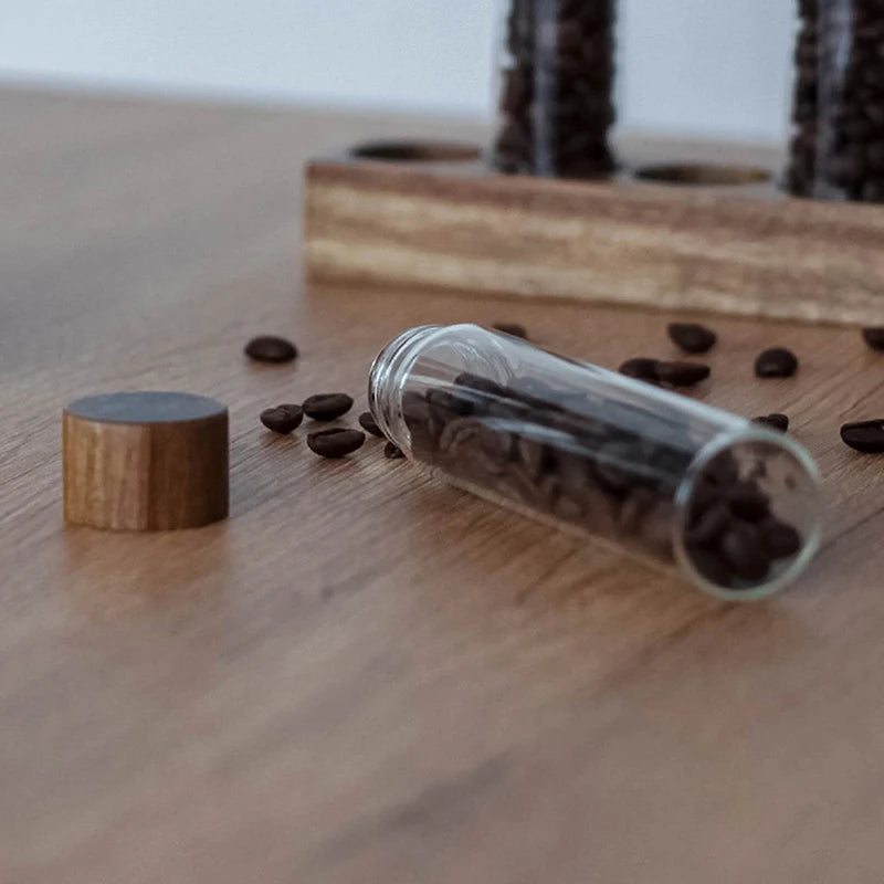 Sealed Glass Tube Wooden Coffee Beans Storage Container with Wood Tool Grain Canisters Barista Gift Idea for Coffee Lovers