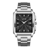 LIGE Fashion Business Watch Men Square Sport Waterproof Watches For Men Top Brand Luxury Military Quartz Chronograph Wristwatch