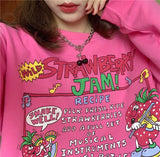 Harajuku Retro Top Strawberry Print Sweatshirt  Women Loose Streetwear Sweatshirts American  Oversized Pullovers