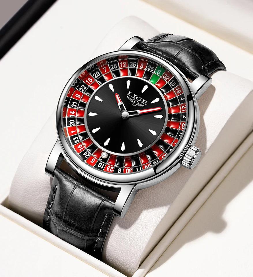 LIGE Creative Luxury Mens Watches Roulette Game Dial Fashion Mens Watch Waterproof Luminous Quartz Wristwatches Rolling Ball
