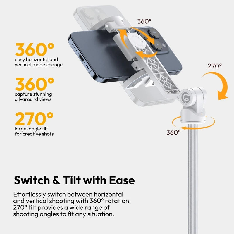 Ulanzi TT88 Overhead Selfie Stick 1.44M with MagSafe Clamp Photograph Tripod 360° Panoramic Shooting for Phone Livestream Vlog