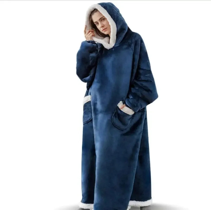 2025 Super Long Flannel Blanket with Sleeves Winter Hoodies Sweatshirt Women Men Pullover Fleece Giant TV Blanket Oversized New