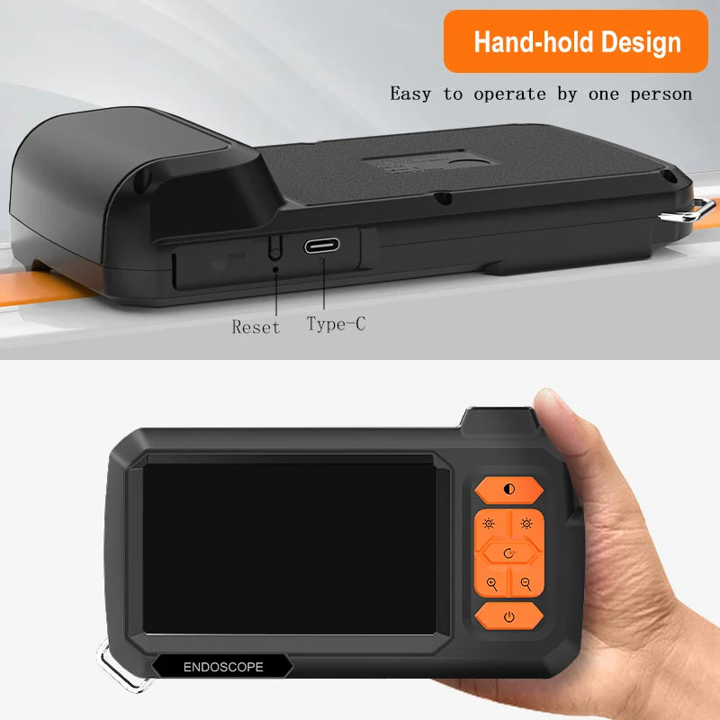 Endoscope Camera 4.3 Inch Screen Replaceable 1-100 Meter Rigid Cable HD1080P 8MM Lens Pipe Inspection USB Borescope LED 2600mAh