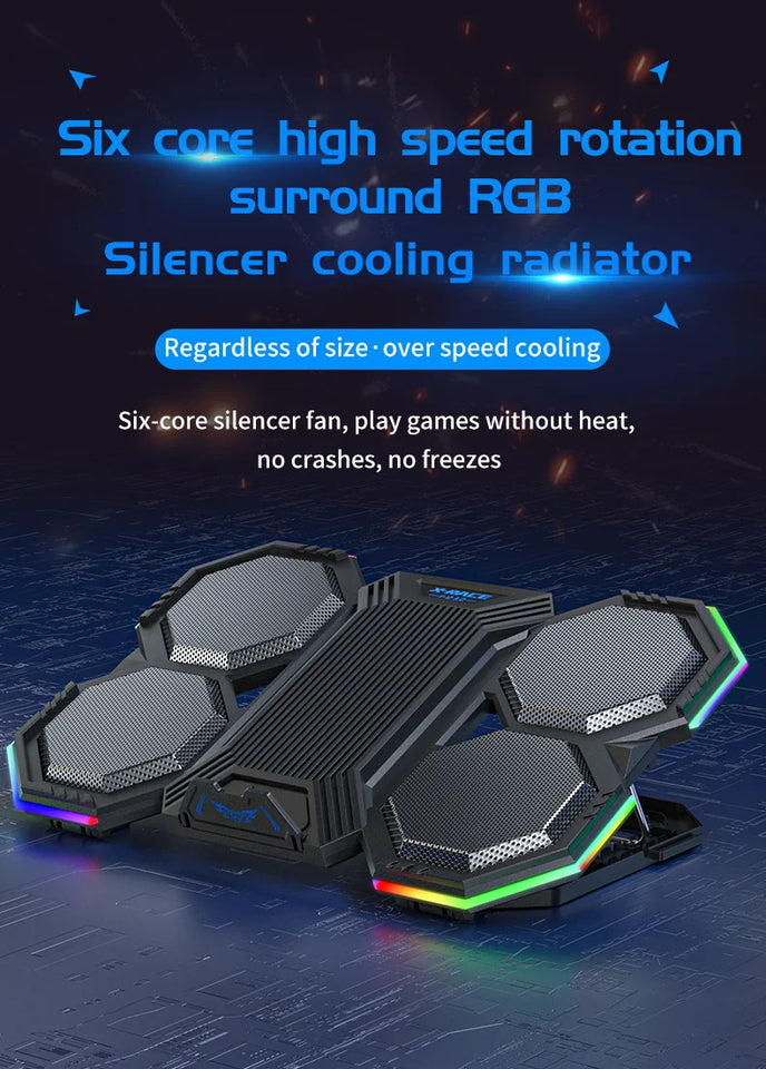 Jomaa RGB Gaming Laptop Stand Air Cooler Notebook Stand Holder with 6 fans Cooling Fan Base Suit for 12-17 inch Laptop