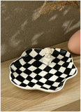 Ceramic Tray Checkerboard Jewelry Storage Plate Ring Earing Dessert Plate Home Decoration Retro Desk Organizer Kitchen Tableware