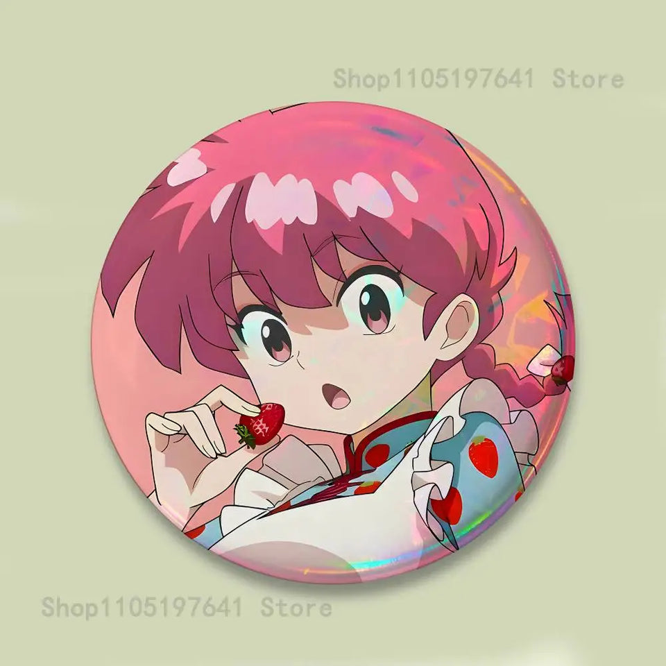 COOL Ranma 1 2 Reflective Pin Tinplate Round Brooch Cartoon Cosplay Badges for Bag Hat Toys Gifts