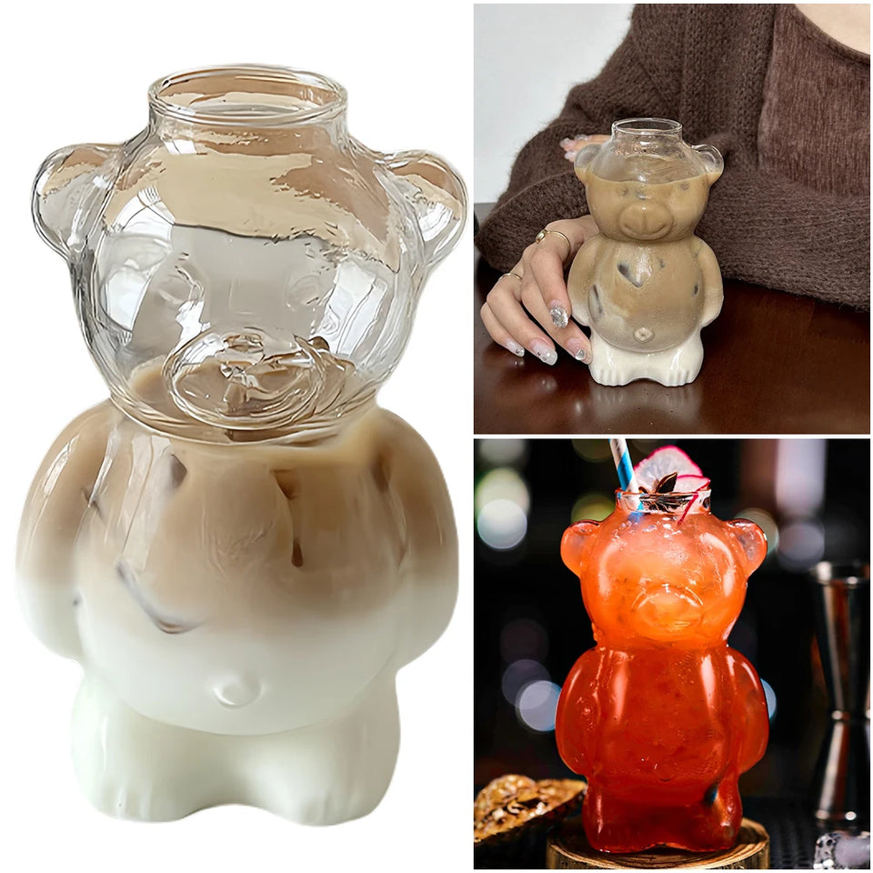 Cute Bear Glass Cup Cartoon Bear Shaped Coffee Mug Bear Shaped Glass Cup Beverage Glasses for Girlfriends Female Birthday Gift