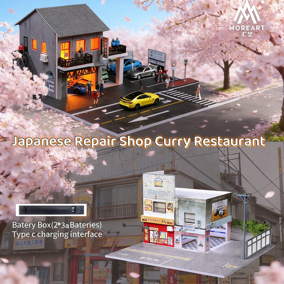 Diorama 1/64 Car Parking Lot with LED Lighting Japanese Commercial Building Model Scene Garage Display Model US