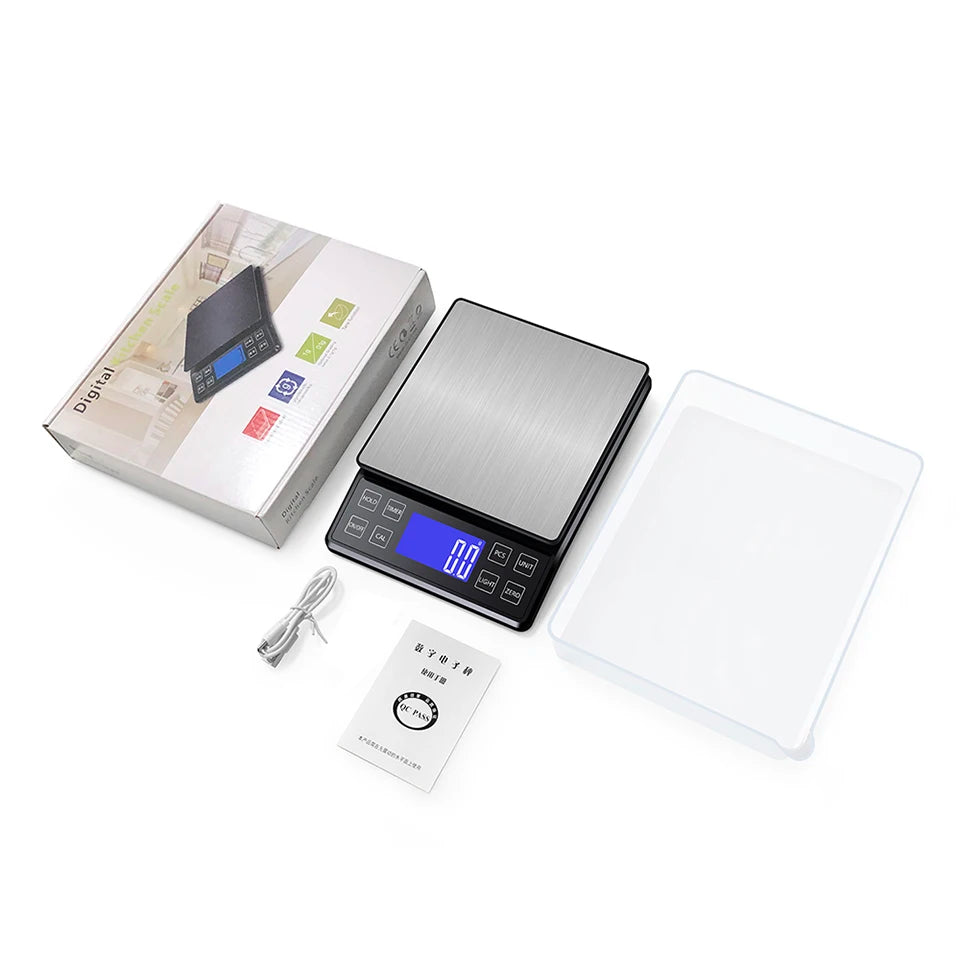 Digital Kitchen Scale 0.1g High Precision 3kg/5kg/10kg Home Waterproof Stainless Steel Electronic Balance Food Weighing Scale