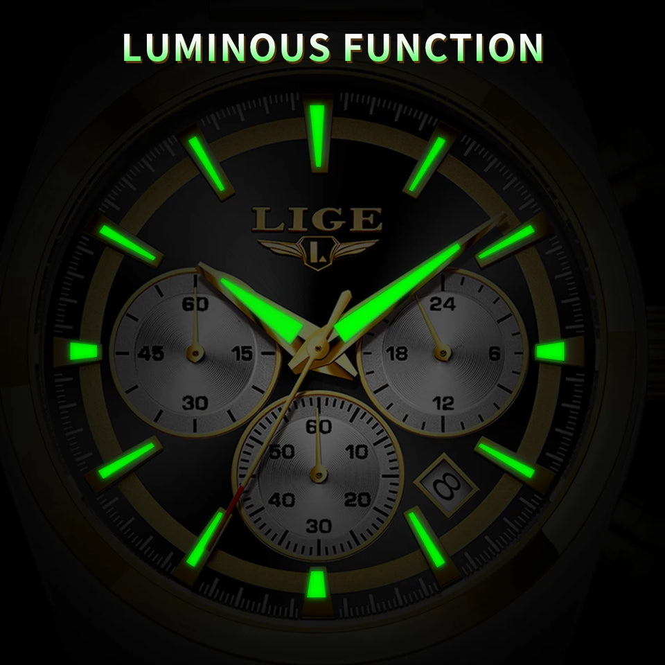 LIGE Top Luxury Man Quartz Watch Waterproof Luminous Date Chronograph Watches For Men Stainless Steel Fashion Men's Watch Reloj