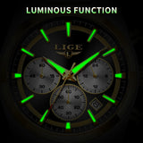 LIGE Top Luxury Man Quartz Watch Waterproof Luminous Date Chronograph Watches For Men Stainless Steel Fashion Men's Watch Reloj