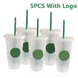 5Pcs Tumbler with Straw Plastic Coffee Cup BPA Free Creative Straw Cup With Logo Change Color Water Bottle 710ml Coffee Tumblers