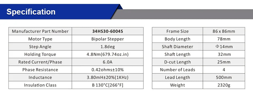 STEPPERONLINE Nema 34 Stepper Motor 4.5Nm 86x78mm 6A Φ14mm 2 Phase Nema34 Stepping Motor for CNC Engraving Milling Machine