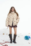 ELFSACK 2025 Winter New Arrivals Y2K Sweet Cute Solid Rose Bow Graphic Hoodless Half High Stand Collar Short Down Jacket For Wom