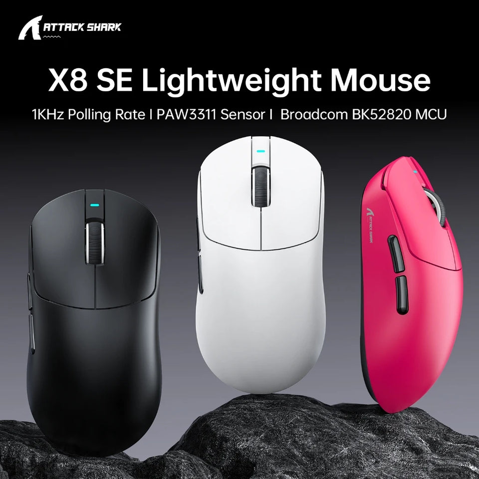 Attack Shark X8 SE Wireless Gaming Mouse | 55g Ultra-Light | 1KHz Wired/Wireless | PAW3311 25K DPI | Tri-Mode | 80M Clicks