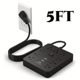 5-Foot  power strip Power Outlet with Surge Protector, 9 ac, 3 USB Ports, Extension Cord, Quick Charge, for Home and Office