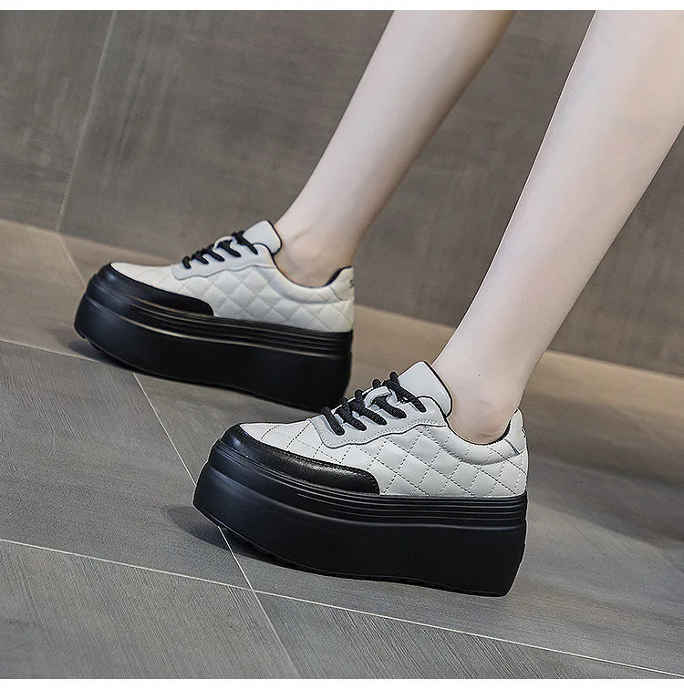 Fujin 8cm New Sewing Genuine Leather Platform Wedge Ankle Boots Chunky Sneakers Women Comfy Spring Autumn Supportive Pumps Shoes