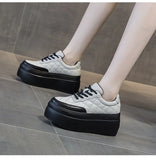 Fujin 8cm New Sewing Genuine Leather Platform Wedge Ankle Boots Chunky Sneakers Women Comfy Spring Autumn Supportive Pumps Shoes